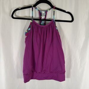 Ivivva Tank Top Girls 10 Purple Racerback Striped Lined Sleeveless Pullover